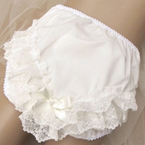 Baby Girls Ivory Bow Deep Frilly Lace Knickers